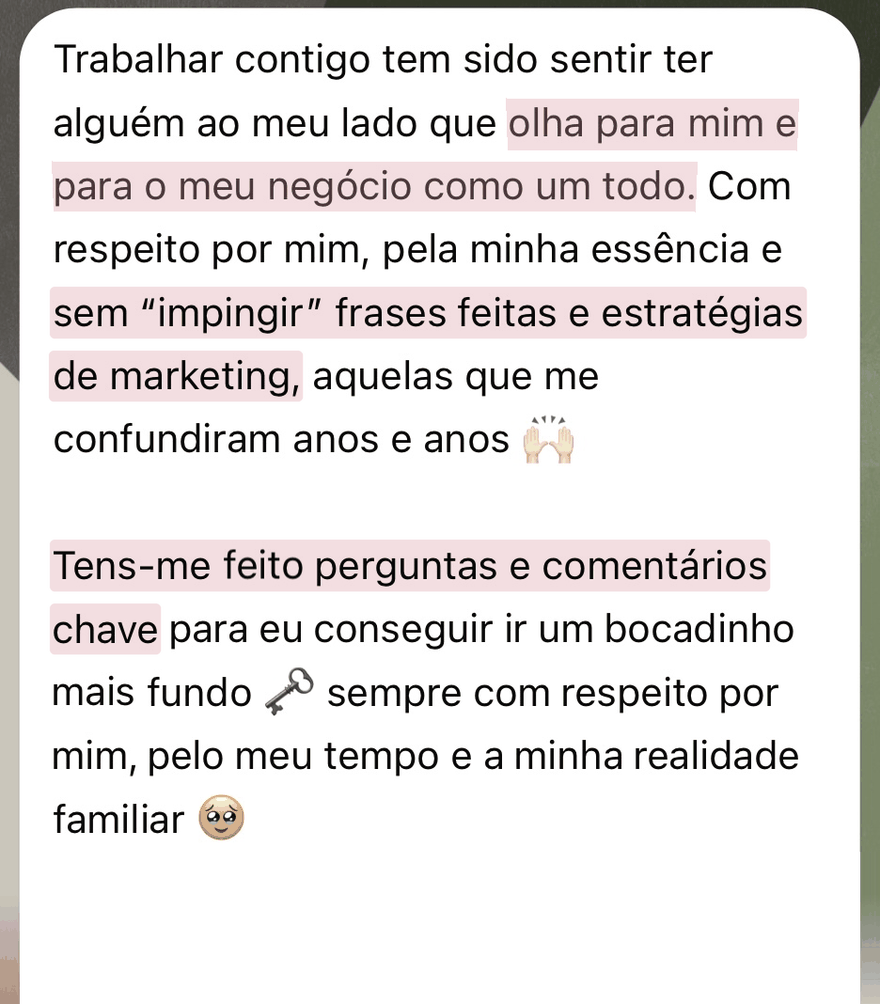 Mensagem de uma cliente sobre a sua experiência na CEEN